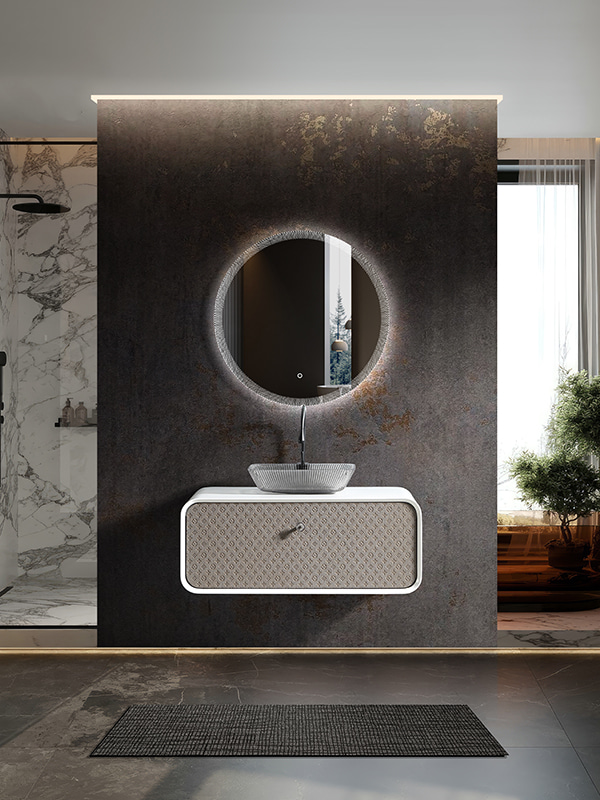 Luxury Wall mounted Bathroom Cabinet Vanity set with Crystal glass basin