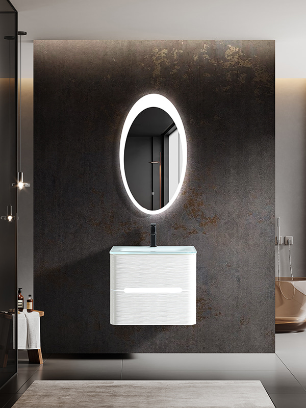 Luxury White Wall mounted Bathroom Cabinet Vanity set with LED Radar sensors