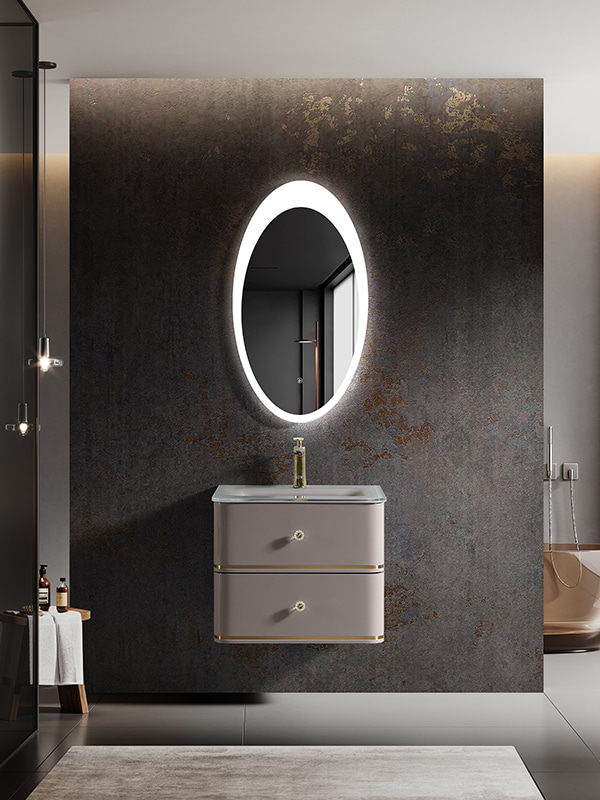 LED Radar sensors Luxury Warm grey Wall mounted Bathroom Cabinet Vanity set
