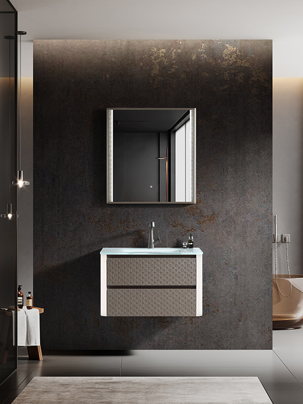 LED Radar sensors Luxury Brown PVC Wall mounted Bathroom Cabinet Vanity set