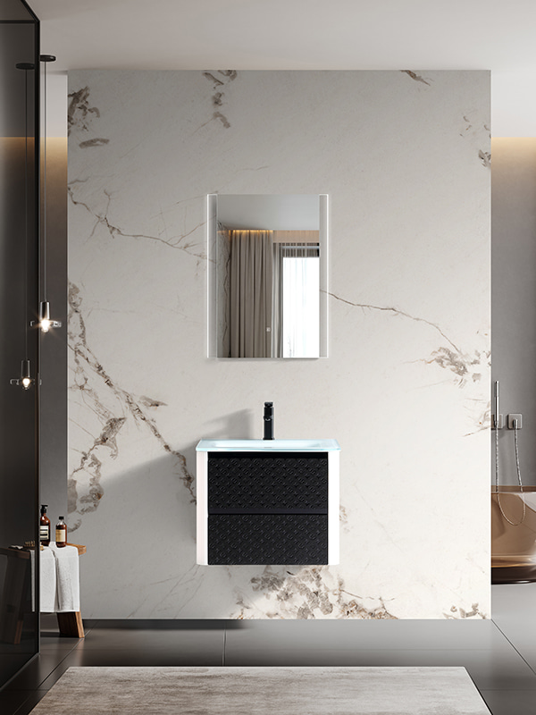 LED Radar sensors Luxury Black PVC Wall mounted Bathroom Cabinet Vanity set